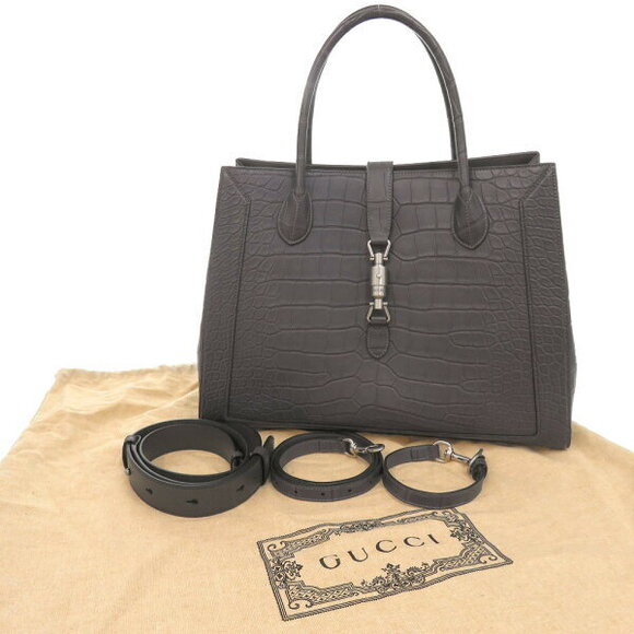 Gucci Jackie Tote Matte Gray Alligator Leather Shoulder Bag - Picture 2 of 8